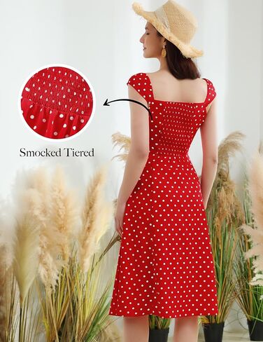 فستان نسائي صيفي من Wedtrend فستان كاجوال منقط 1950s فستان عتيق للحفلات ميدي بأكمام قصيرة فساتين حفلات الكوكتيل الرجعية in Kuwait