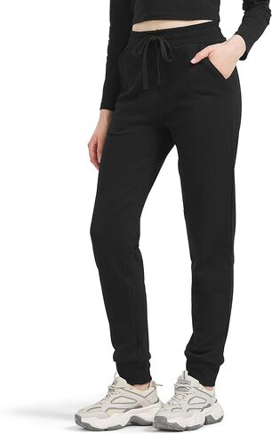 Zylioo بنطال رياضي طويل للنساء، 30 32 34 بنطال رياضي طويل بدرزة داخلية، بنطال رياضي قطن 100% مع جيوب، بنطال مريح للتمرين باللون الأسود in Kuwait