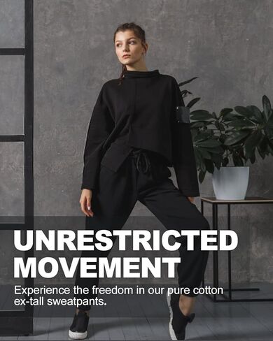 Zylioo بنطال رياضي طويل للنساء، 30 32 34 بنطال رياضي طويل بدرزة داخلية، بنطال رياضي قطن 100% مع جيوب، بنطال مريح للتمرين باللون الأسود in Kuwait