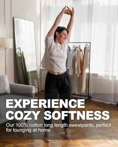 Zylioo بنطال رياضي طويل للنساء، 30 32 34 بنطال رياضي طويل بدرزة داخلية، بنطال رياضي قطن 100% مع جيوب، بنطال مريح للتمرين باللون الأسود in Kuwait