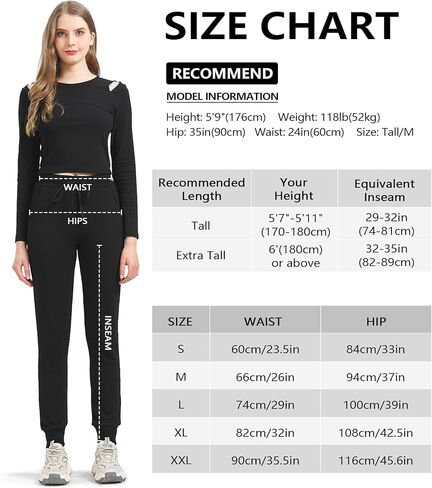 Zylioo بنطال رياضي طويل للنساء، 30 32 34 بنطال رياضي طويل بدرزة داخلية، بنطال رياضي قطن 100% مع جيوب، بنطال مريح للتمرين باللون الأسود in Kuwait