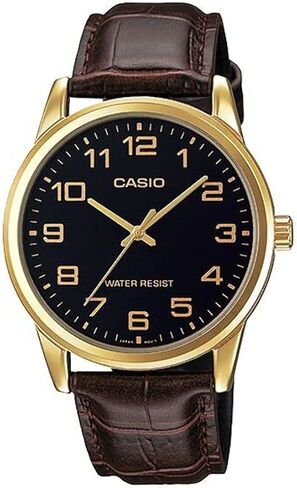 Casio MTP-V001GL-1B Men's Gold Tone Leather Band Easy Reader Black Dial Watch in Saudi Arabia