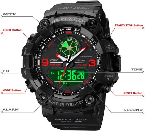 zolohoni Mens Military Watches for Men, Men's Wrist Watches, Analog Digital Watch Stop Watches for Sports, Large Dual Time 12/24H Gifts for Teenage Boys 14-16-18 Years Old in Saudi Arabia