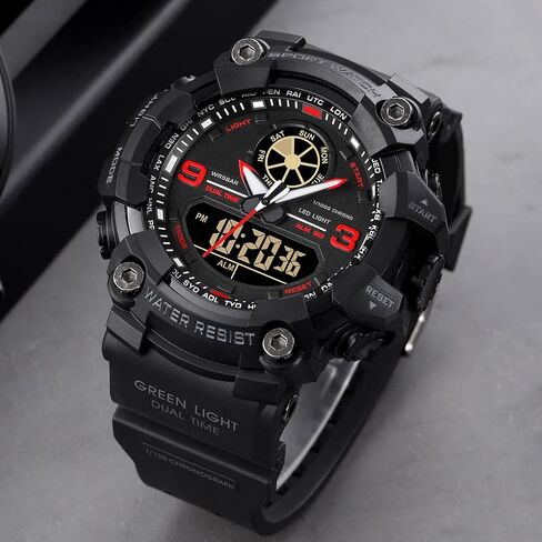 zolohoni Mens Military Watches for Men, Men's Wrist Watches, Analog Digital Watch Stop Watches for Sports, Large Dual Time 12/24H Gifts for Teenage Boys 14-16-18 Years Old in Saudi Arabia