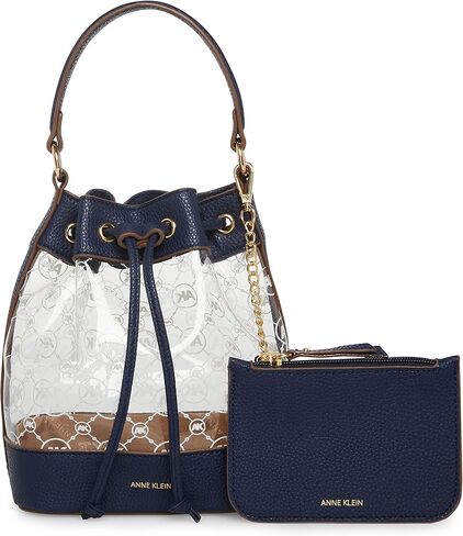 Anne Klein Womens Anne Klein Ring Logo Bucket crossbody, Clear Ak Logo Print Distant Mountain, One Size US in Saudi Arabia