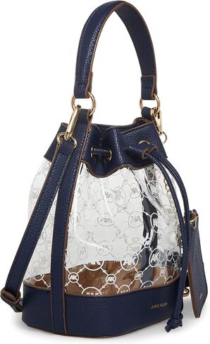 Anne Klein Womens Anne Klein Ring Logo Bucket crossbody, Clear Ak Logo Print Distant Mountain, One Size US in Saudi Arabia