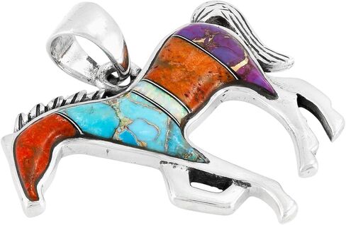 قلادة حصان من الفضة الإسترليني والفيروز والأحجار الكريمة الأصلية مع سلسلة مقاس 20 بوصة in Kuwait