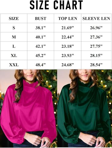 قمصان LOLONG النسائية ذات الرقبة العالية من الساتان وأكمام طويلة من الحرير وبلوزات كاجوال أنيقة in Kuwait