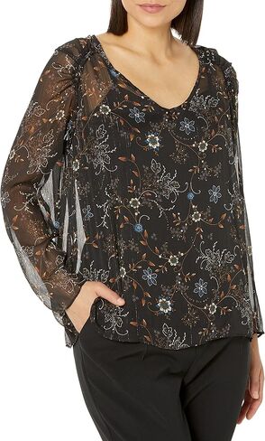 Zac & Rachel womens Long Sleeve Printed Shadow Stripe Georgette Top With Lurex Blouse, Black/Sailor Blue Str6547 Cw#2, X-Large US in Saudi Arabia