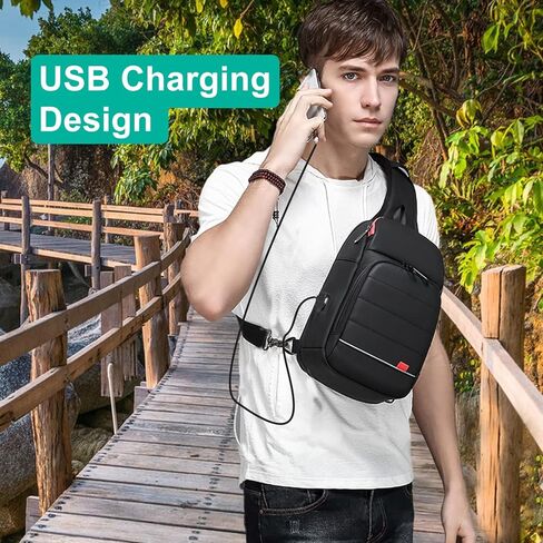 حقيبة حبال للرجال حقيبة صدر كتف حقيبة ظهر Daypack حقيبة ظهر بحمالة كروس مع كابل USB للمشي لمسافات طويلة والتخييم والرحلات الخارجية in Kuwait