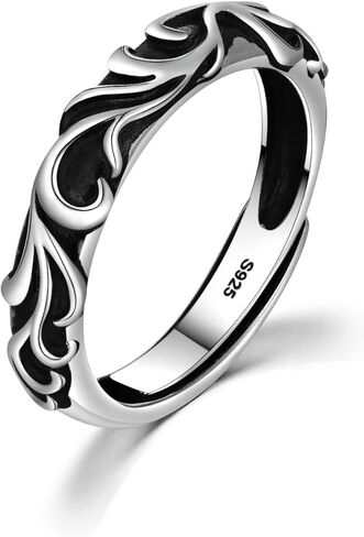 خواتم فضة استرليني 925 للرجال مع نمط أوروبي للجنسين، خواتم بانك مفتوحة قابلة للتعديل للرجال والنساء، طراز ريترو مناسبة للاستخدام اليومي in Kuwait