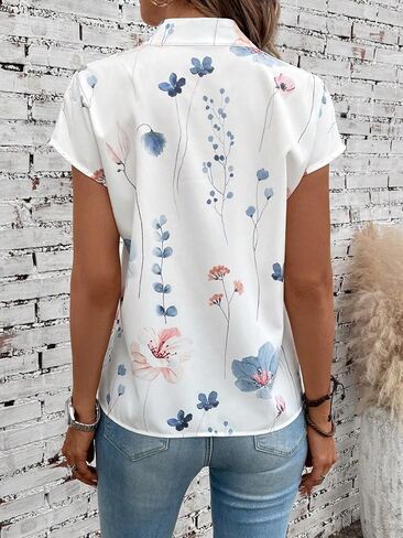 GORGLITTER Women's Floral Print Mock Neck Blouse Tops Dolman Sleeve Button Detail Blouses in Saudi Arabia