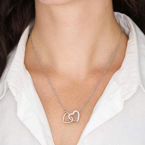 To My Bonus Daughter, Interlocking Heart Necklace Stepdaughter Gifts From Stepmom, Adopted Daughter Necklace From Unbiological Mom, Necklace Jewelry On Birthday Christmas, Women's Jewelry in Saudi Arabia