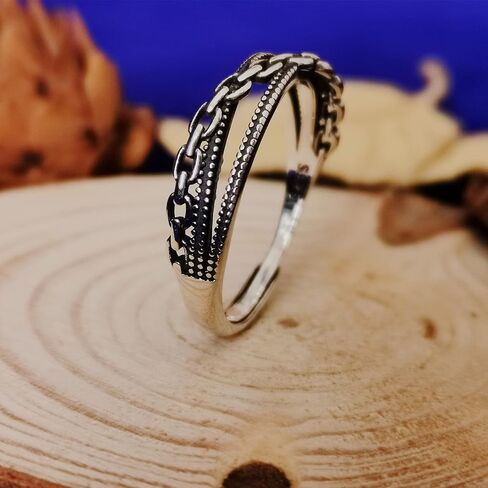 s925 Sterling Silver Chain adjustable ring, Delicate Looking, Minimalist Promise Ring for Best Friends in Kuwait