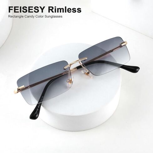 FEISEDY Vintage Rimless Sunglasses Rectangle Frameless Candy Color Glasses Women Men Spring Hinge B4063 in Saudi Arabia