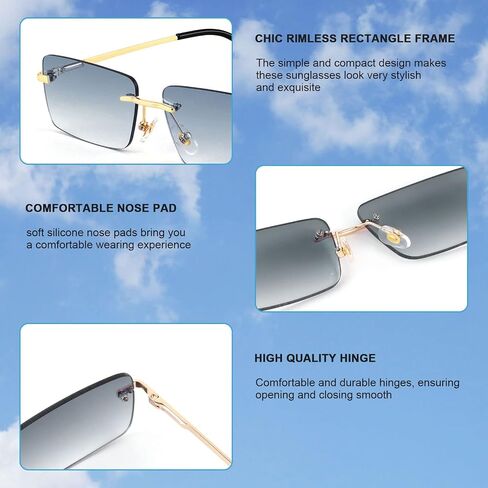 FEISEDY Vintage Rimless Sunglasses Rectangle Frameless Candy Color Glasses Women Men Spring Hinge B4063 in Saudi Arabia