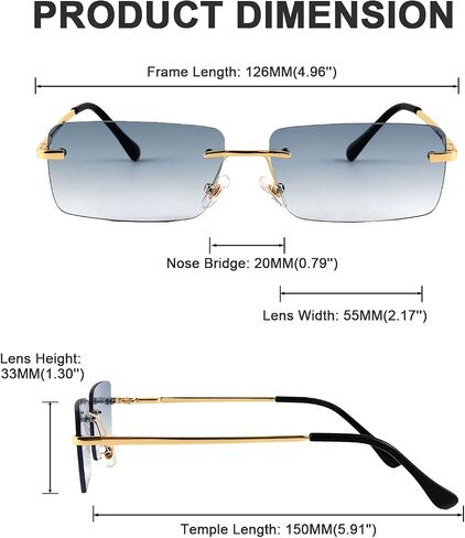 FEISEDY Vintage Rimless Sunglasses Rectangle Frameless Candy Color Glasses Women Men Spring Hinge B4063 in Saudi Arabia
