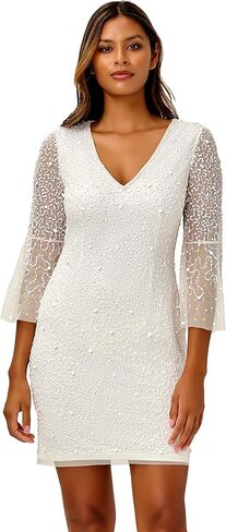 Adrianna Papell Women's Beaded Sequin Bell Sleeve DRS in Saudi Arabia
