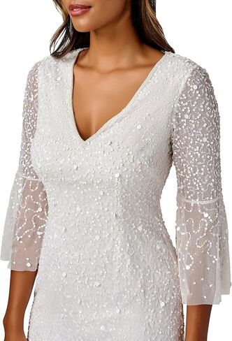 Adrianna Papell Women's Beaded Sequin Bell Sleeve DRS in Saudi Arabia