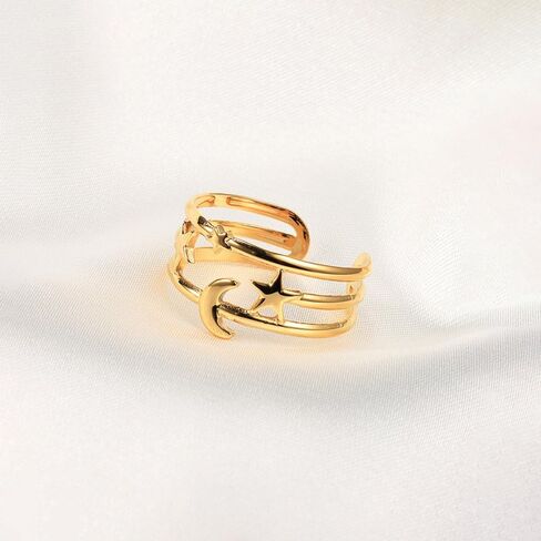 INENIMARTJ خاتم نجمة القمر من الفولاذ المقاوم للصدأ للنساء خاتم خطوبة الزفاف وعد خاتم القمر بيان خاتم نجمة القمر هدية in Kuwait