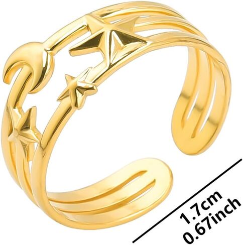 INENIMARTJ خاتم نجمة القمر من الفولاذ المقاوم للصدأ للنساء خاتم خطوبة الزفاف وعد خاتم القمر بيان خاتم نجمة القمر هدية in Kuwait