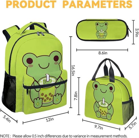 حقيبة ظهر على شكل ضفدع مع صندوق غداء ومقلمة، حقيبة كتب على شكل ضفدع مقاس 16 بوصة مع أشرطة قابلة للتعديل، متينة، خفيفة الوزن، سعة كبيرة، حقيبة ظهر مدرسية للفتيات والنساء in Kuwait