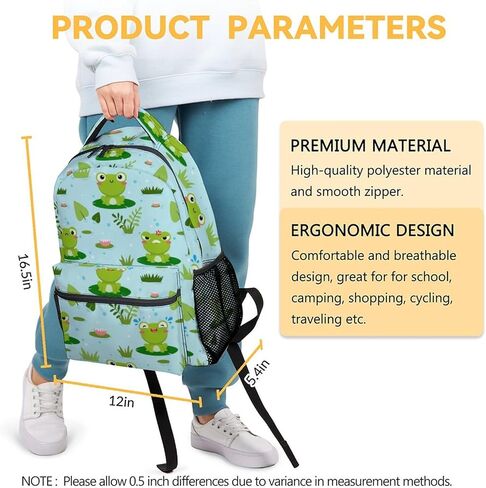 حقيبة ظهر على شكل ضفدع مع صندوق غداء ومقلمة، حقيبة كتب على شكل ضفدع مقاس 16 بوصة مع أشرطة قابلة للتعديل، متينة، خفيفة الوزن، سعة كبيرة، حقيبة ظهر مدرسية للفتيات والنساء in Kuwait
