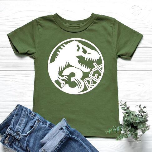 Olive Loves Apple Three T-Rex Fossil Dinosaur 3rd Birthday T-Shirts and Raglans for Baby Girls and Boys Third Birthday Outfit in Saudi Arabia