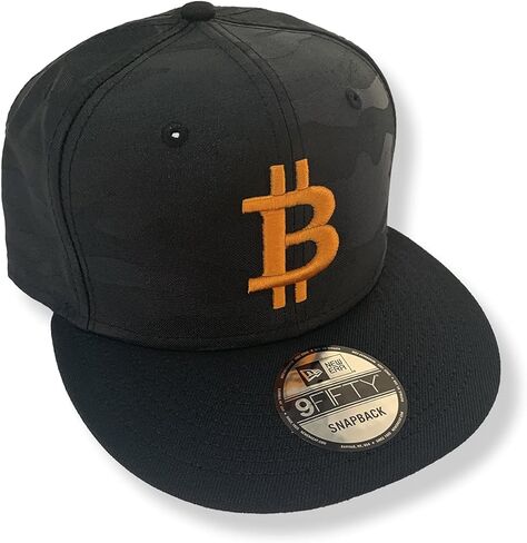 قبعة مموهة سوداء من BTC Universe Bitcoin Flat Bill Snapback مع تطريز منتفخ برتقالي ثلاثي الأبعاد، مقاس واحد in Kuwait