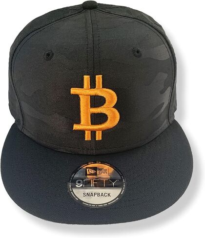 قبعة مموهة سوداء من BTC Universe Bitcoin Flat Bill Snapback مع تطريز منتفخ برتقالي ثلاثي الأبعاد، مقاس واحد in Kuwait
