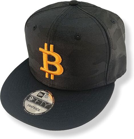 قبعة مموهة سوداء من BTC Universe Bitcoin Flat Bill Snapback مع تطريز منتفخ برتقالي ثلاثي الأبعاد، مقاس واحد in Kuwait