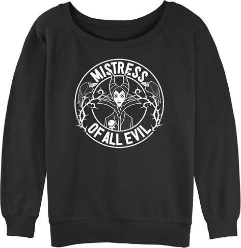 Disney Women's Villains Mistress of Evil Stamp Junior's Raglan Pullover with Coverstitch in Saudi Arabia