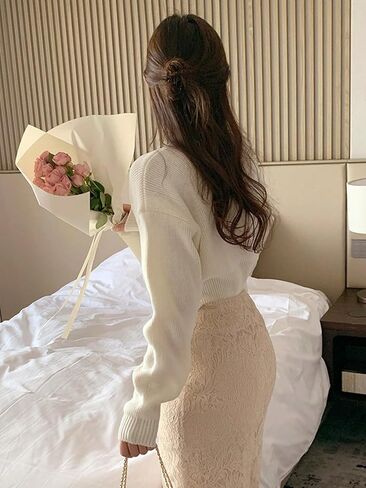 سترة صوفية نسائية من COZYEASE بأزرار سفلية ورقبة على شكل حرف V وأكمام طويلة وكتف منسدل وسترات صوفية محبوكة in Kuwait