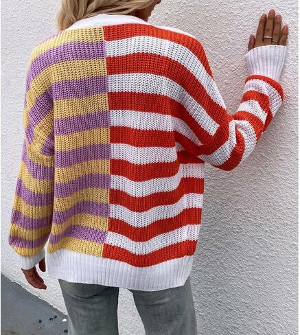 Women's Long Sleeve Stripe Knit Cardigan Sweaters Open Front Outwear in Saudi Arabia