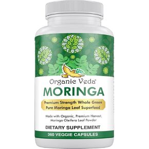 Organic Veda Moringa Leaf Powder Capsules, 1000mg, 360 Count - Pure Natural Moringa Oleifera Dietary Supplement - Lactation Support, Boost Energy, Promotes Digestion & Immunity - Vegan, Non-GMO