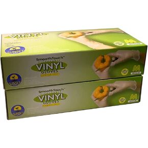 200 Disposable Vinyl Gloves, Non-Sterile, Powder-Free, Smooth Touch, Food Service Grade, Medium Size [2x100 Pack]