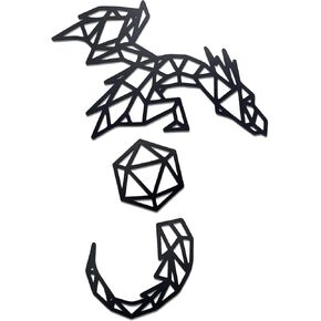 noxozoqm Dragon Dice Wall Decor Black Metal Wall Art Geometric Home Decor Dragon Wall Art Decor for Living Room Bedroom Teenager Boy Game Room Tavern