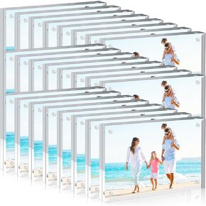 24 Pack Acrylic Picture Frames, 4x6 Magnetic Photo Frame, 20MM Double-Sided Clear Picture Frames Acrylic Photo Frames, Wedding Table Numbers, Free Standing Desktop Display