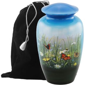 Eternitymart's Aesthetic Painted Cremation Urn - Affordable Metal Urn - Hand Painted Solid Metal Urn for Ashes, Adult Cremation Urn with Free Velvet Bag (Farm)