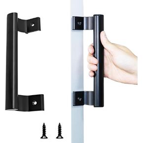 Sliding Glass Door Handle 8" Aluminum Alloy Patio Door Handle, Sliding Door Pull Fits 6-5/8 In Mounting Holes for Replacement Old or Damaged Sliding Door Handle, Suitable for Right or Left Black