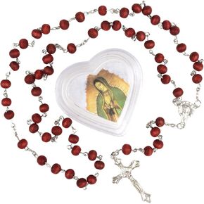 Needzo Our Lady of Guadalupe Rose Scented Rosary with Heart Case, Catholic Gifts for Women, 18.5 Inches