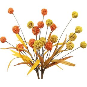 2 Pcs Artificial Fall Flowers Artificial Craspedia Billy Balls Flowers Red Faux Thistle Globe Echinops Bouquet Autumn Floral Arrangements for Thanksgiving Table Centerpieces Christmas Decor