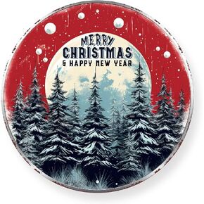 Round Metal Tin Sign Funny Christmas Merry Christmas & Happy New Year Retro Round Sign Wreath Sign Christmas Gift Wall Decor Gift for Mom Dad Friends Tin Sign 12.00"x12.00"