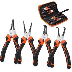 7 Inch Heavy Duty Internal External Circlip Pliers Kit with Straight/Bent Jaw,4 PCS Snap Ring Pliers Set,High Carbon Steel for Ring Remover RetainingC-clip Pliers Lock Pliers with Storage Pouch