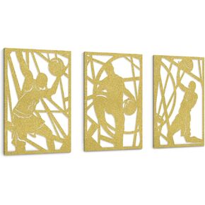 HKDGOKA Black Metal Wall Art - 3 Pack Abstract Basketball Player Line Art Décor, 3D Textured Sculptures Funny Sport Room Modern Decor for Office Gym Living Room Bedroom Study 16'' x 11''