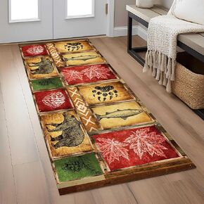 Vintage Rustic Wildlife Hallway Rug Forest Lodge Style Runner Rugs Soft Durable Indoor Entrance Rugs Bear Fish Elephant Pinecone Sailboat Print Kitchen Bedroom Hallway Bear Rugs 2x6ft