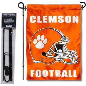 College Flags & Banners Co. Clemson Tigers Football Helmet Garden Flag with Pole Stand Holder
