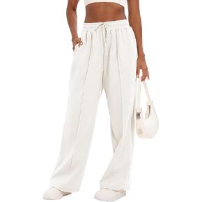 ELLEVEN Women's Wide-Leg Sweatpants, High Waisted Cotton Baggy Causal Drawstring Athletic Joggers Pants with Pockets