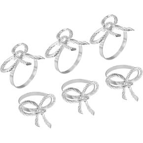 uxcell Metal Napkin Rings Set of 6, Bow-Knot Napkin Ring Holder Buckle for Dining Table Decorations Wedding Birthday Holiday Party, Silver Tone