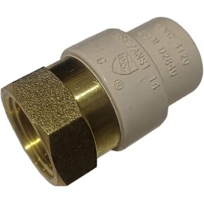1 Piece 1/2" Female NPT x 1/2" CPVC Adapter, 1/2" CPVC Female Adapter, Brass, 1 Pack
